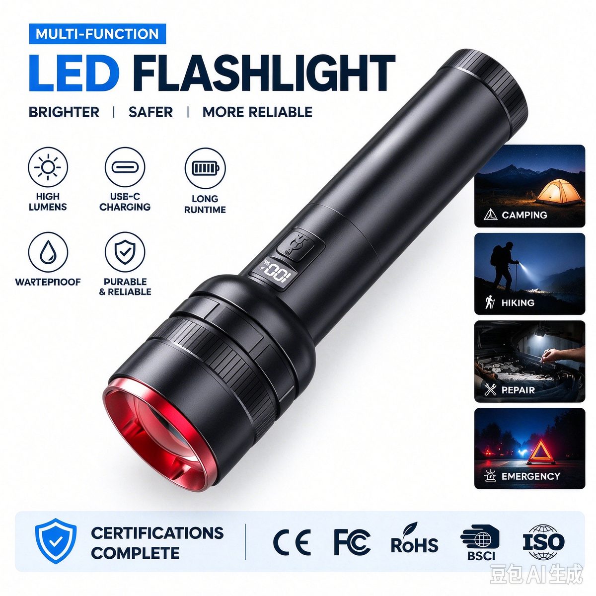 Torch Light High Power Aluminum Alloy Tactical Flashlight 1100LM White Laser Tactical Ligh