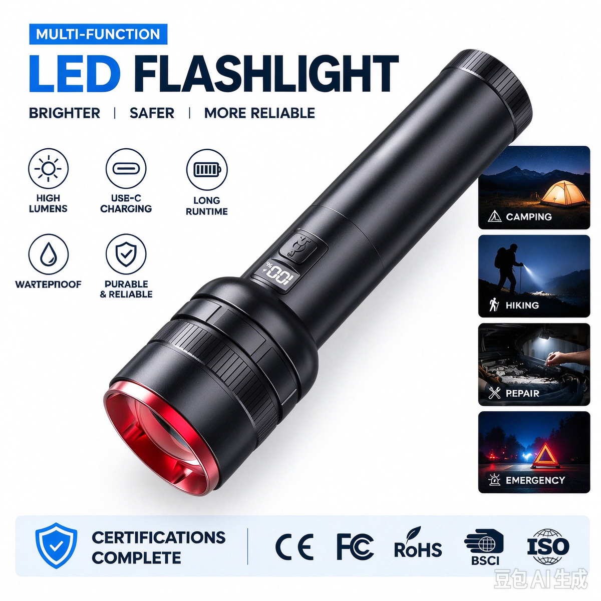 Torch Light High Power Aluminum Alloy Tactical Flashlight 1100LM White Laser Tactical Light IP44 Waterproof Camping Light