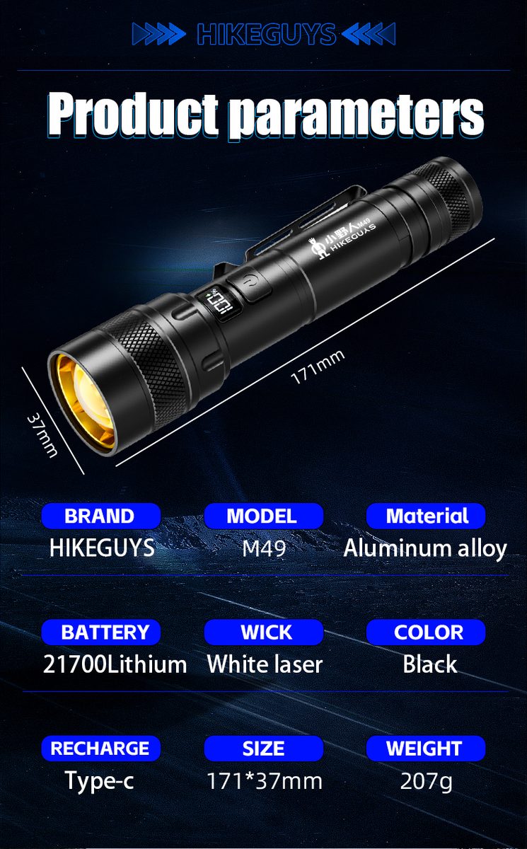 Factory Hot Selling High Lumen Aluminum Alloy LED Flashlight with Strong Rechargeable IP44