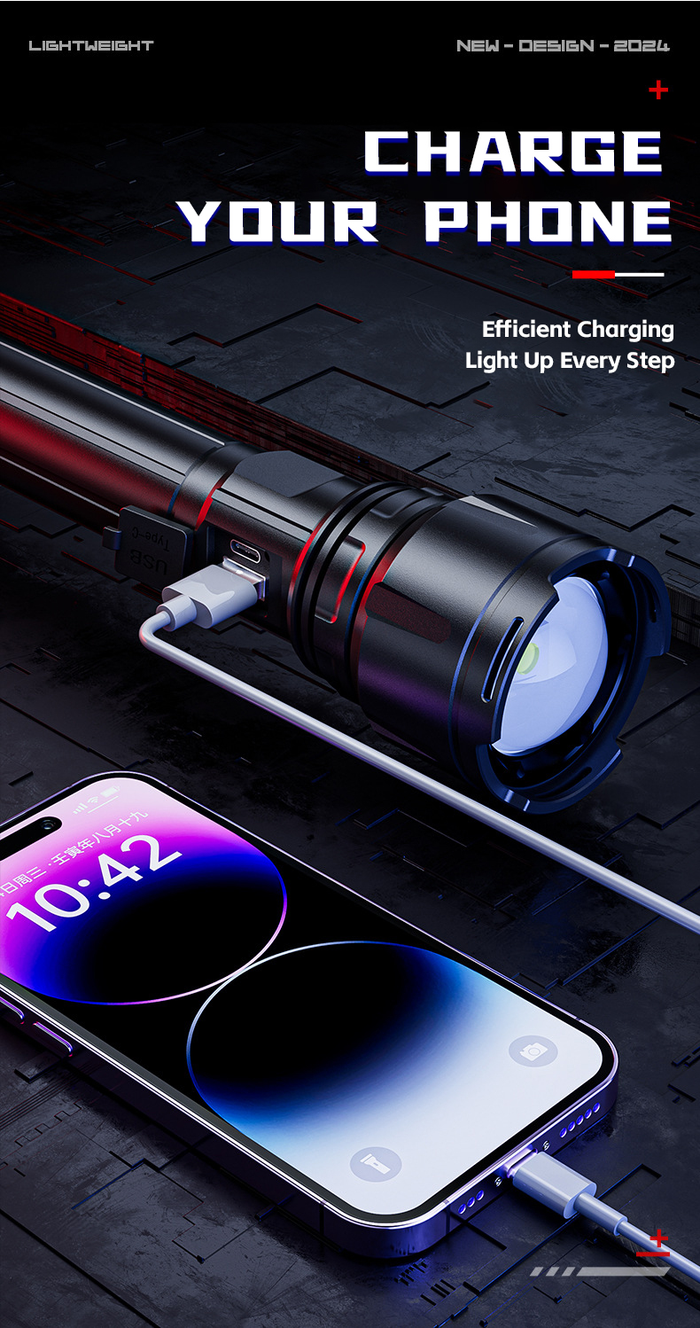 Hot Sale Rechargeable Aluminum Alloy IP44 Portable Flashlight