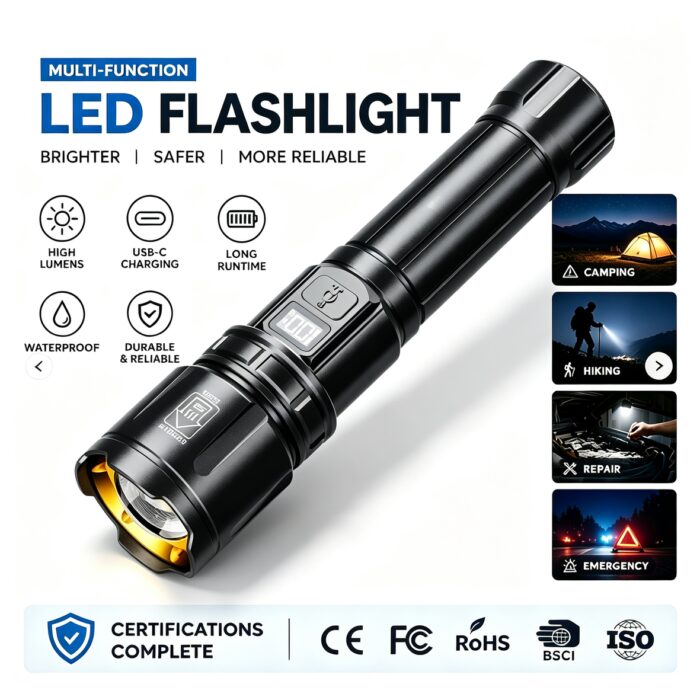 Hot Selling Aluminum Alloy Variable Zoom Rechargeable Flashlight