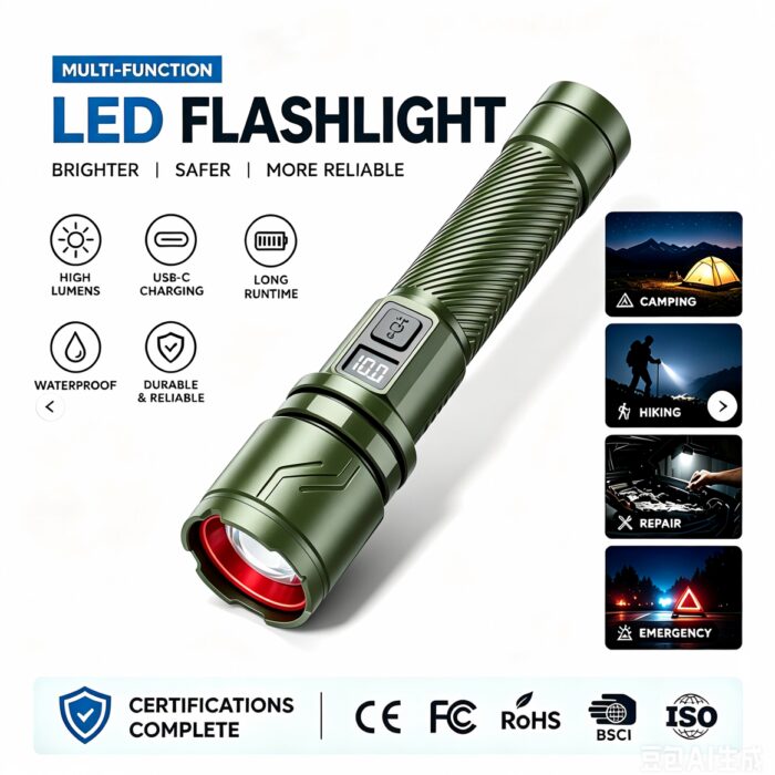Hot Selling Aluminum Alloy Telescopic Zoom LED Strong Flashlight