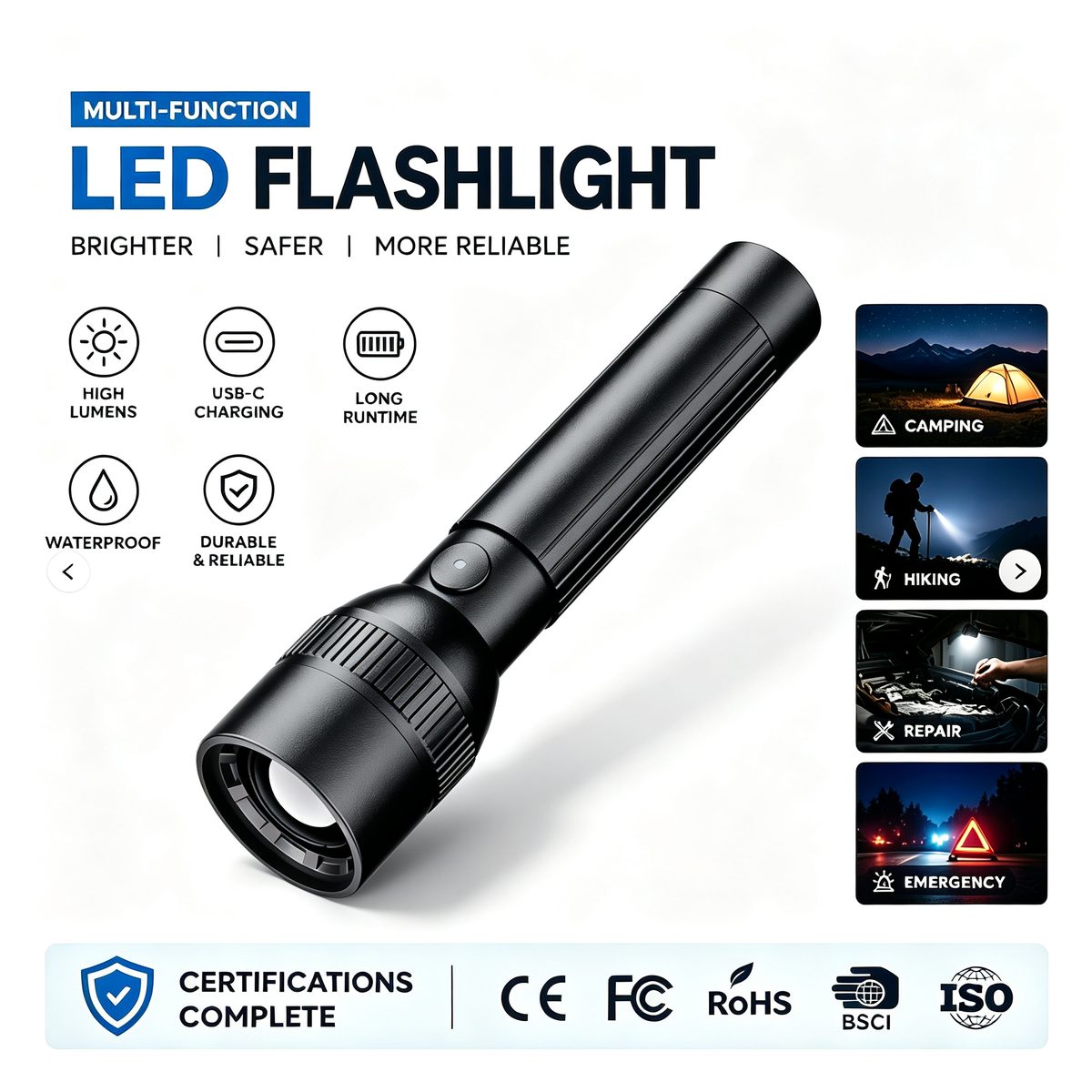 Wholesale Aluminum Alloy Emergency Flashlight High Lumen