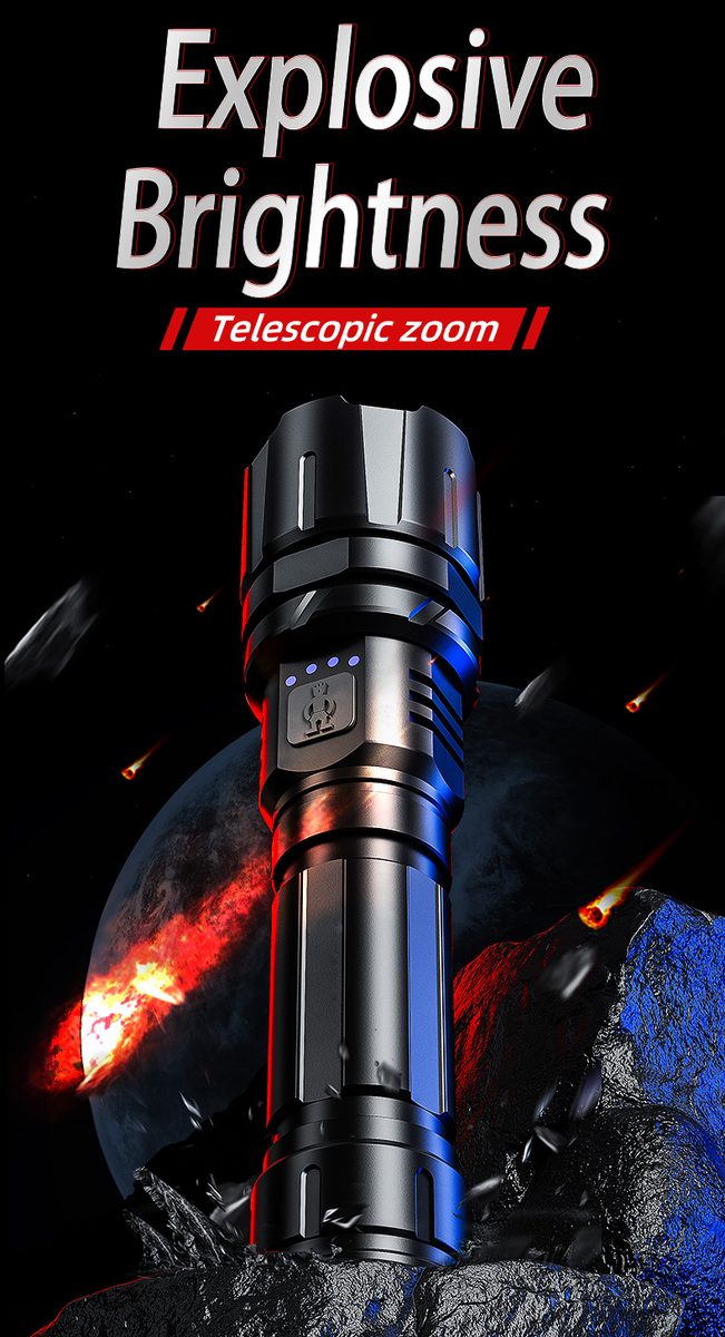 Multifunctional Strong Light Aluminum Alloy USB Rechargeable Emergency Flashlight IP44 Wat