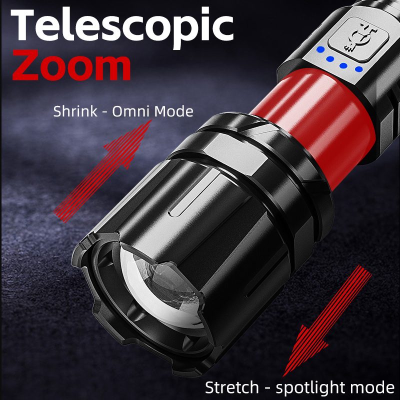 Multifunctional Strong Light Aluminum Alloy USB Rechargeable Emergency Flashlight IP44 Wat