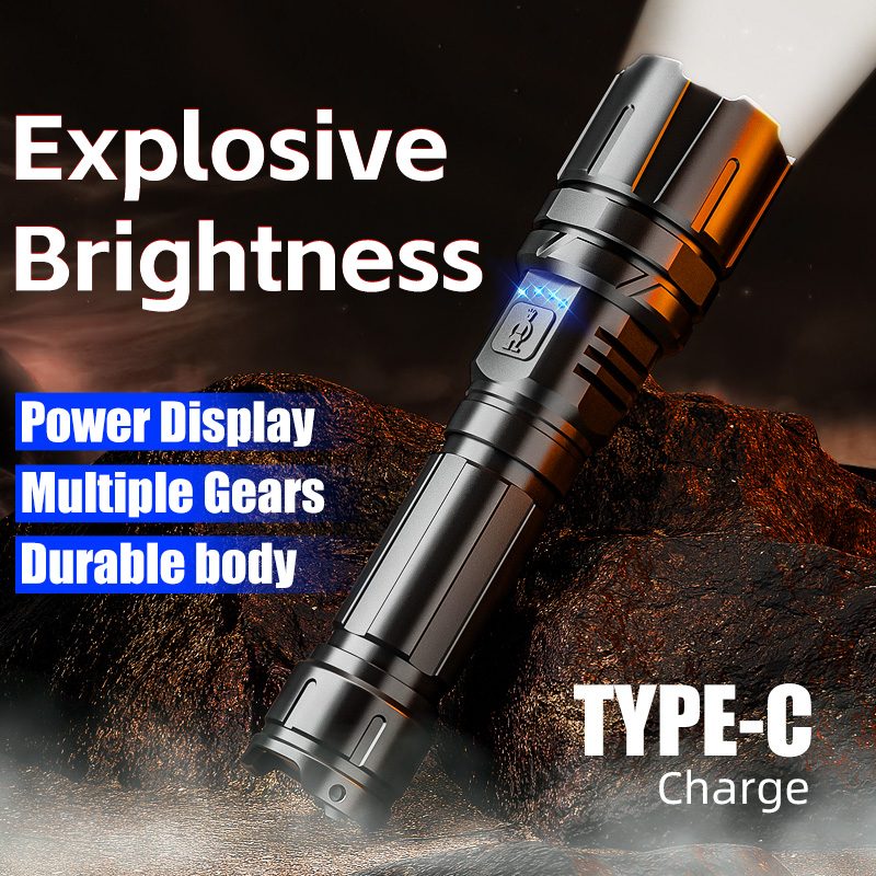 Multifunctional Strong Light Aluminum Alloy USB Rechargeable Emergency Flashlight IP44 Wat