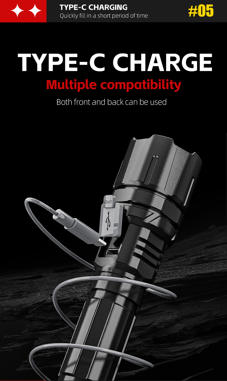 Rechargeable LED Tactical Flashlight Aluminum Alloy