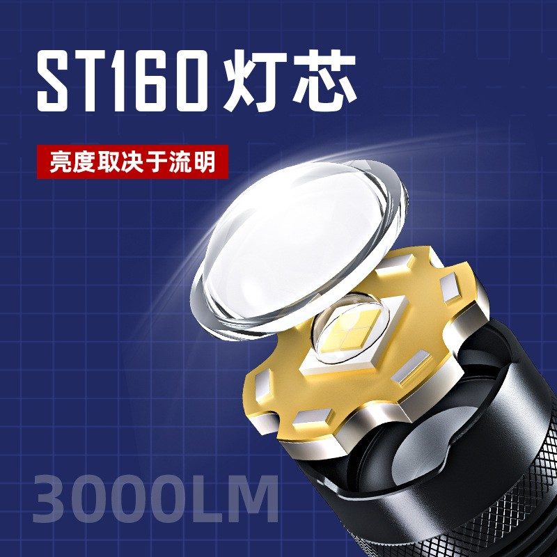 Manufacturer's Hot Selling High-Power Aluminum Alloy Flashlight 26650 Battery USB Recharge