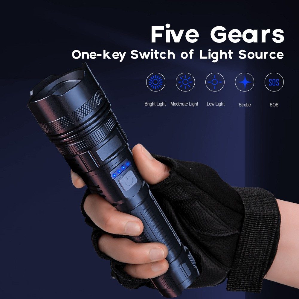 Manufacturer's Hot Selling High-Power Aluminum Alloy Flashlight 26650 Battery USB Recharge