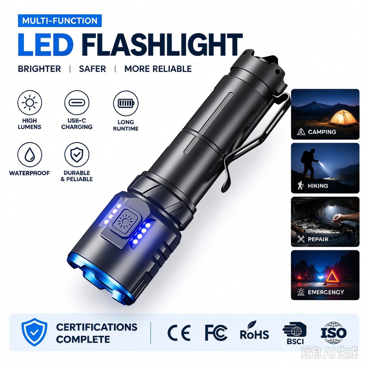 Manufacturer Direct Sales Portable Strong Light Tactical Emergency Aluminum Alloy Magnetic