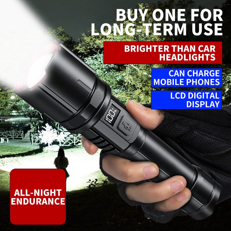 Factory Wholesale Aluminum Alloy LED Strong Light Flashlight Rechargeable IP44 Waterproof