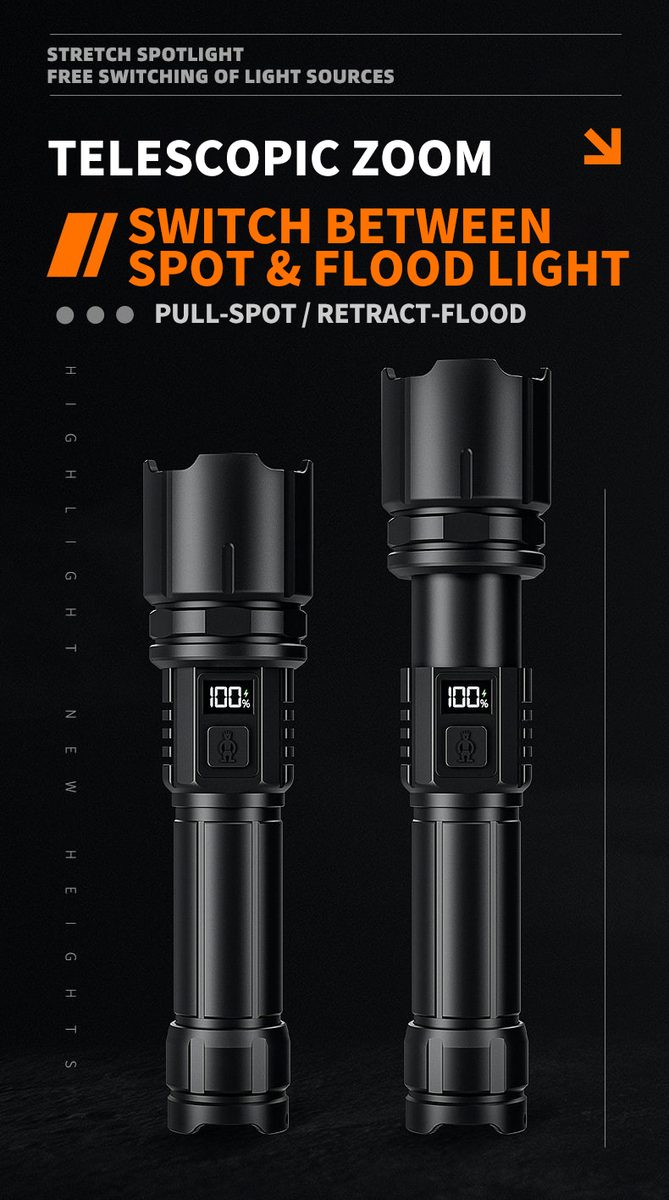 Hot Selling Aluminum Alloy Telescopic Zoom LED Strong Flashlight