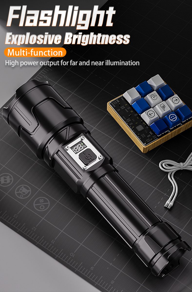 Aluminum Alloy Strong Light Flashlight Rechargeable USB Charging Adjustable Focus IP44 Rat