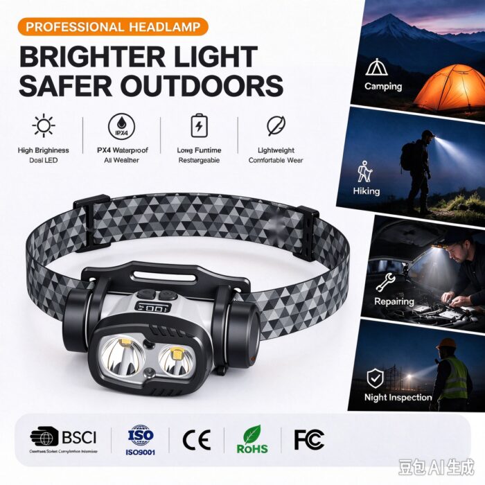 Factory Wholesale Rechargeable 18650 Li-Ion Strong Light Headlamps LED ABS Waterproof Adjustable Dimmable 300m Range Camping