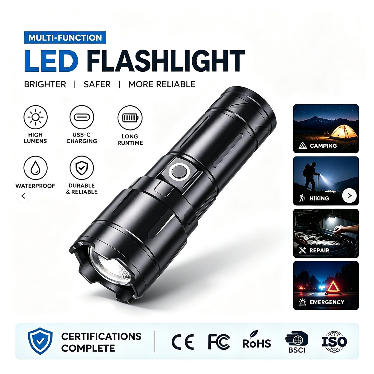 OEM/ODM Custom LED COB Camping Telescopic Zoom Headlamp