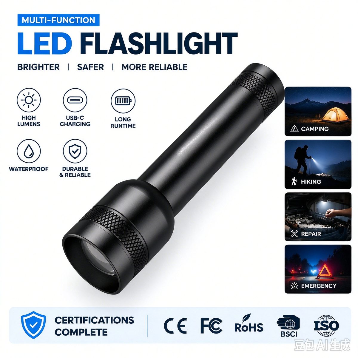 OEM ODM Customized LED Aluminum Alloy Strong Light Flashlight IP44 Waterproof 150LM Portab