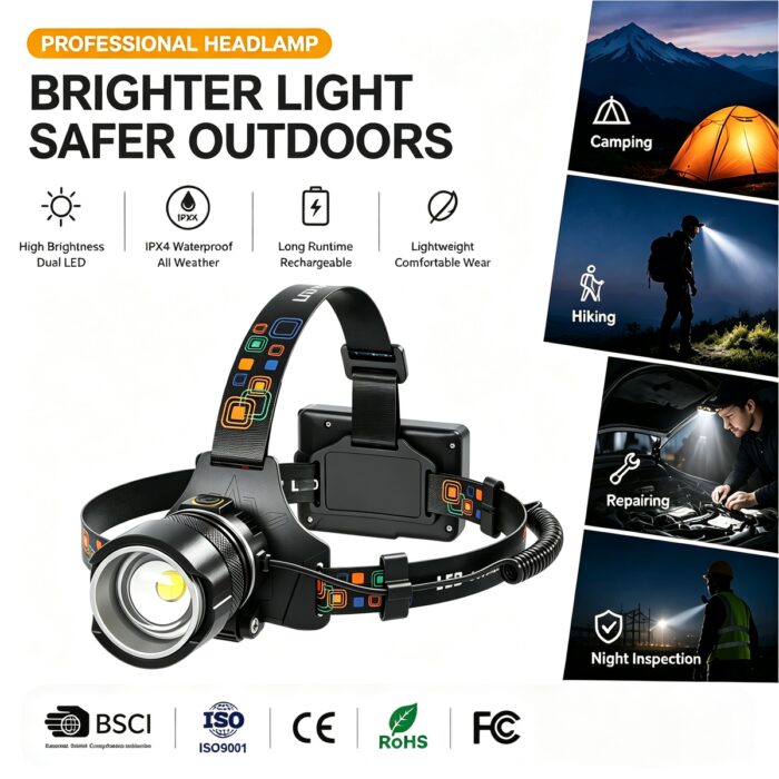 OEM/ODM Custom LED COB Camping Telescopic Zoom Headlamp