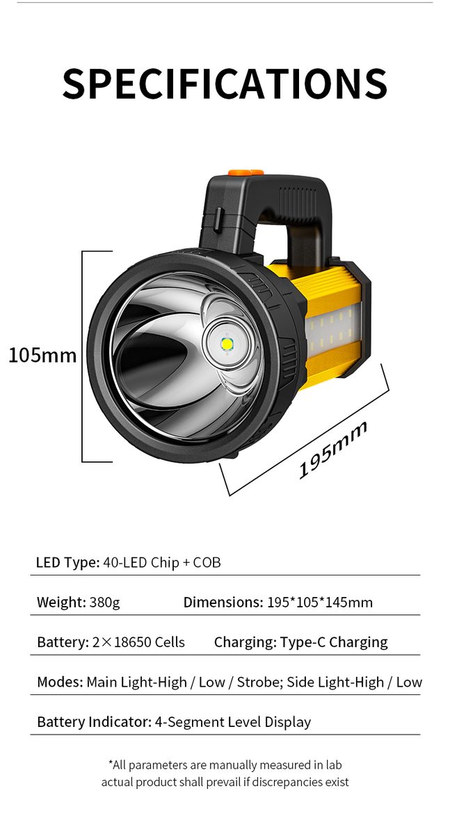 Strong Light Emergency Light Rechargeable 1200mAh Waterproof Long-distance Searchlight 6-1