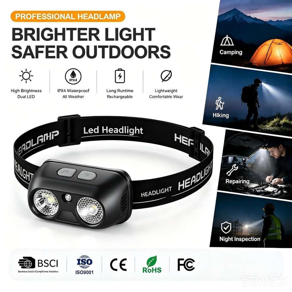 Factory Direct Sale ABS LED Headlamp-Ultra-Bright Rechargeable Emergency Head Light for Ca
