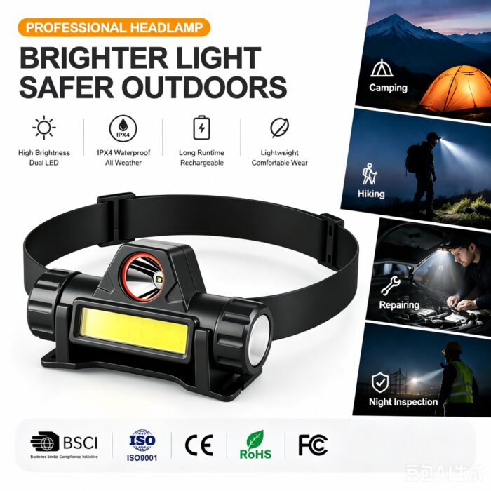 In-stock Cross-border Headlamp Two-gear Dimming High-low-beam LED USB-charged Magnetic-mount Camping Fishing Headlight Long