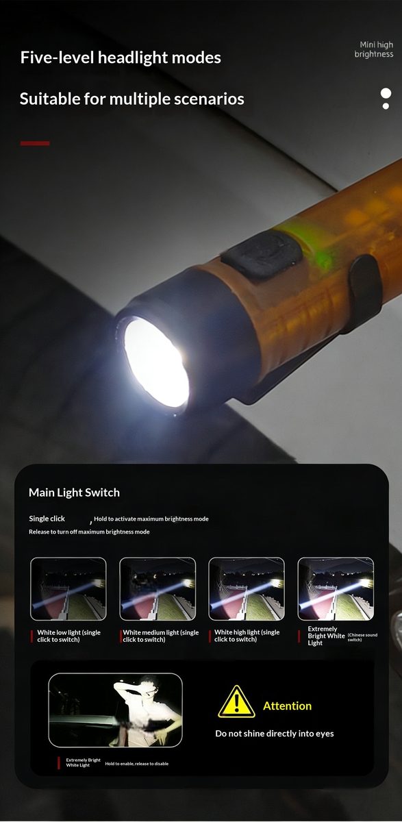 Keychain Light Compact Flashlight Portable COB Magnetic Inspection ABS Rechargeable LED Il