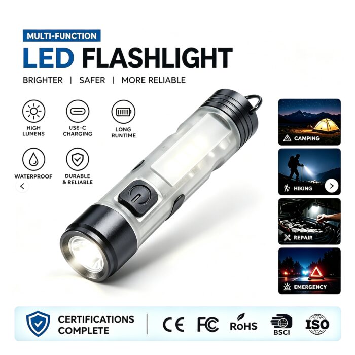 Keychain Light Compact Flashlight Portable COB Magnetic Inspection ABS Rechargeable LED Illuminator Waterproof IP20 Head Lamp