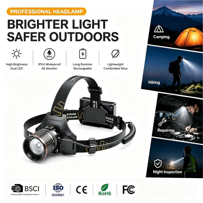 Super Bright LED Headlamp Type-C Rechargeable Waterproof Head Light for Outdoor Camping Hiking Fishing Emergency