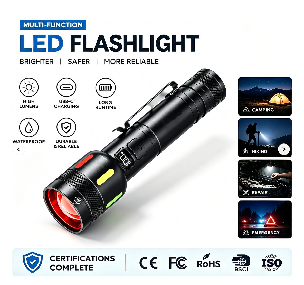 Factory Wholesale Aluminum Alloy LED Strong Light Rechargeable Flashlight Portable Camping