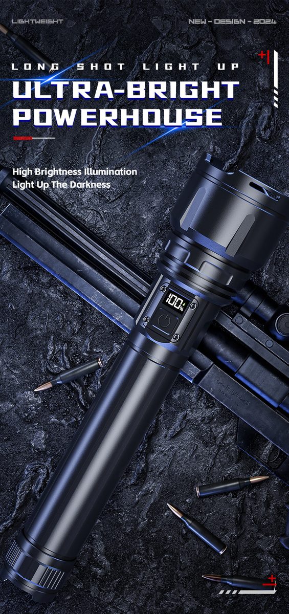 Handheld Aluminum Alloy LED Strong Light Flashlight 1300LM IP55 Waterproof USB Rechargeabl