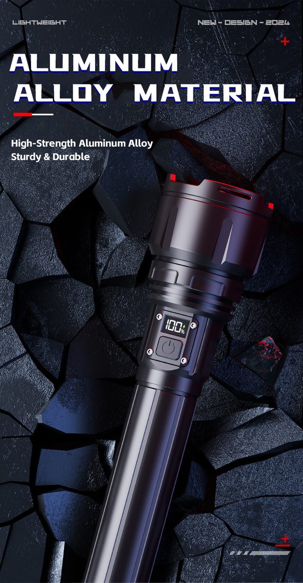 Handheld Aluminum Alloy LED Strong Light Flashlight 1300LM IP55 Waterproof USB Rechargeabl