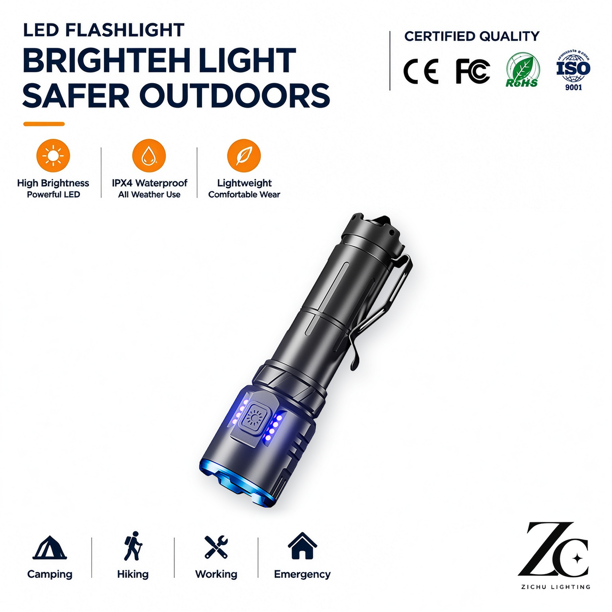 Manufacturer Direct Sales Portable Strong Light Tactical Emergency Aluminum Alloy Magnetic Flashlight 2000LM IP44 Tail Outdoor