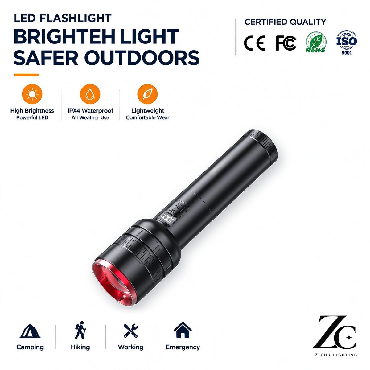 Torch Light High Power Aluminum Alloy Tactical Flashlight 1100LM White Laser Tactical Ligh